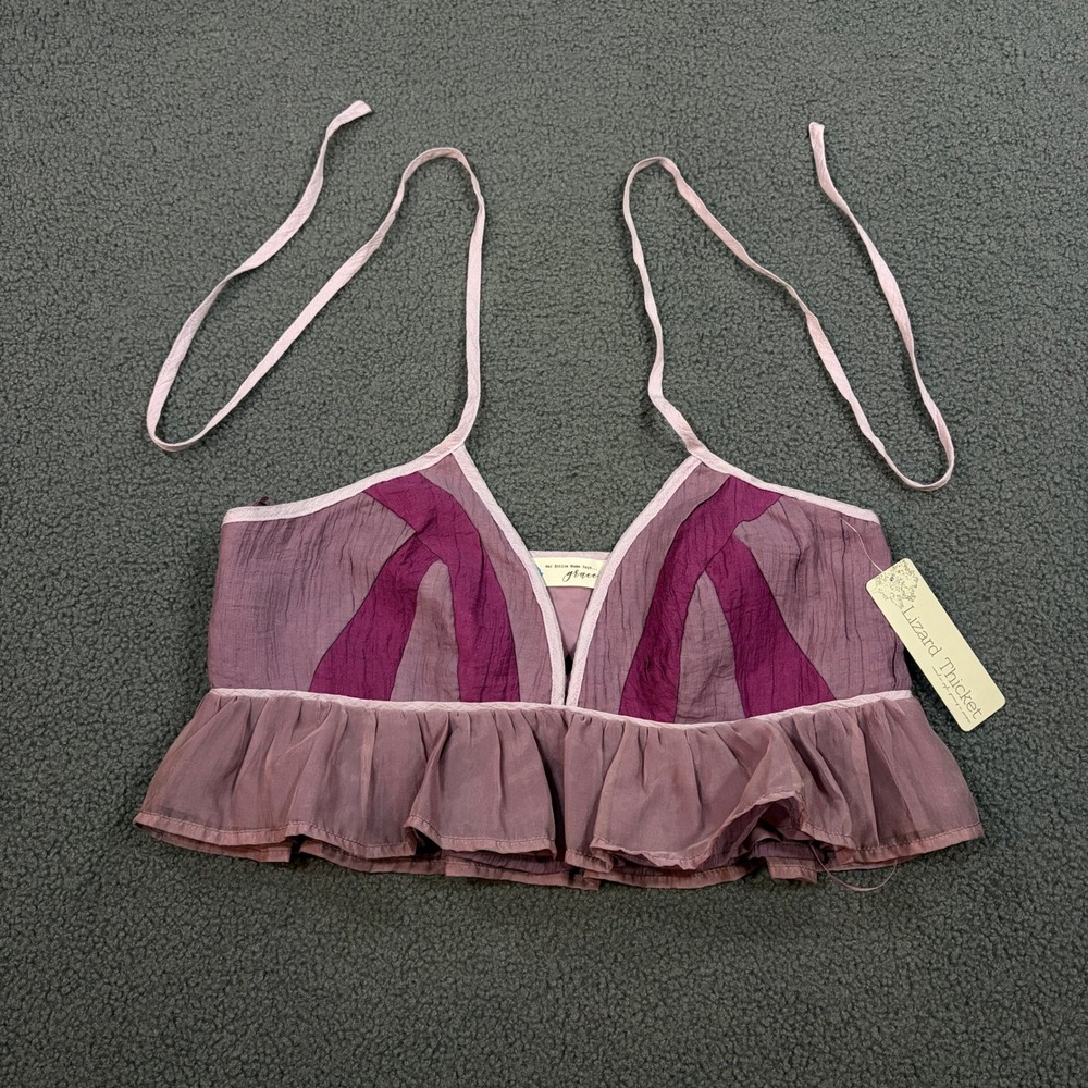 Lizard Thicket Tank Top Womens Medium Lavender Ruffle Hem Boho Tie Strap